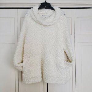 Lulu-B White Sherpa Cowl Neck Pullover Women's 1X